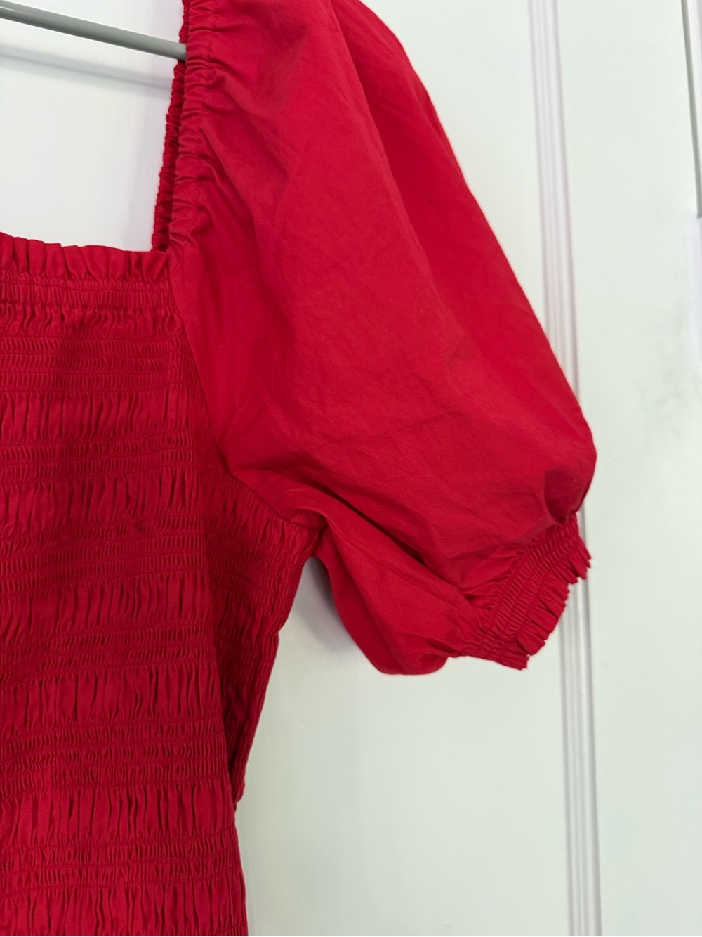 Madewell Red Puff Sleeve Smocked Midi Dress - Picture 6 of 7
